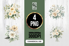 Watercolor Cream &amp; White Floral Bouquet Clipart Sublimation Product Image 2