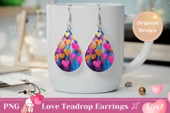 Valentine Teardrop Earring PNG, Neon Hearts Earrings Design Product Image 1