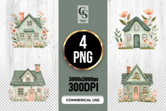 Floral Cottage House Illustration Clipart Sublimation PNG Product Image 1