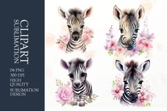 Watercolor floral zebra sublimation clipart png Product Image 1