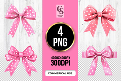 Pink Polka Dot Ribbon Bow Clipart Sublimation PNG Product Image 1