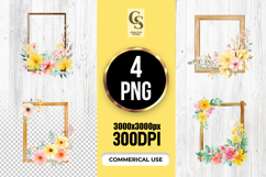 Watercolor Floral Wooden Frame Clipart Sublimation PNG Product Image 1