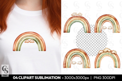 Rainbow With Clouds Boho Clipart Sublimation PNG Product Image 1