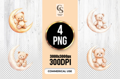 Teddy Bear Moon Clipart Sublimation PNG Product Image 1