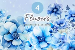 Watercolor Blue flowers, Floral clipart, Botanical Clipart Product Image 1