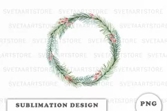 Watercolor Christmas Floral Wreath png Product Image 1