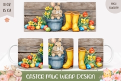 Cartoon Easter Bunny Mug PNG, Spring Flowers Mug Wrap Product Image 1