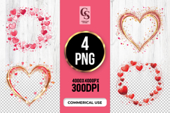 Gold Red Heart Frame Clipart Sublimation PNG Product Image 1