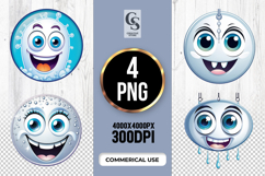 Cute Water Drop Cartoon Faces Clipart Sublimation PNG Product Image 1