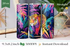 Colorful Tiger Tumbler Wrap, Neon Tropical Leaves Tumbler Product Image 1