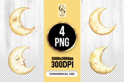 Watercolor Crescent Moon Clipart Sublimation PNG Product Image 1