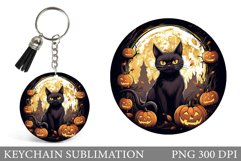 Black Cat Round Keychain. Halloween Keychain Design Product Image 1