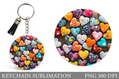 3D Hearts Round Keychain. Hearts Keychain Sublimation Product Image 1