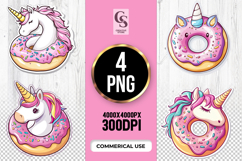 Cute Unicorn Donut Clipart Sublimation PNG Product Image 1
