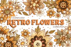 Watercolor retro flowers clipart. Product Image 1