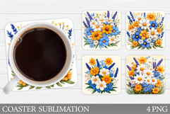 Wildflowers Coaster Sublimation. Flowers Coaster Design Product Image 1