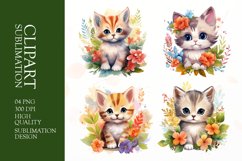 Watercolor cat clipart sublimation png Product Image 1