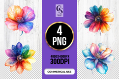 Rainbow Flower Watercolor Floral Clipart Sublimation PNG Product Image 1