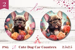 French Bulldog Car Coaster, Cute Bulldog Sublimation PNG Product Image 1