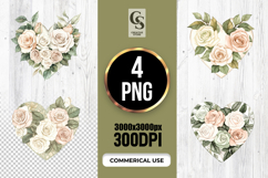 Watercolor Vintage Rose Heart Clipart Sublimation PNG Product Image 1