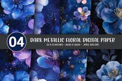 Dark Metallic Floral Digital Paper Product Image 1