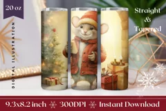 Christmas Tumbler Sublimation, Watercolor Mouse Tumbler PNG Product Image 1