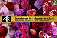 Orchid & Rose Flower Digital Paper | Flower Pattern Product Image 1
