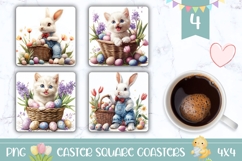 Easter Bunny Square Coasters, Easter Basket Square Coaster Product Image 1