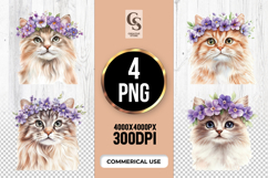 Floral Cat Portrait Clipart PNG Product Image 1