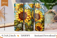 Stained Glass Sunflowers Tumbler Wrap, Sunflowers PNG Product Image 1