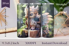 3D Dragon Tumbler Wrap, Wooden Dragon 3D Sublimation PNG Product Image 1