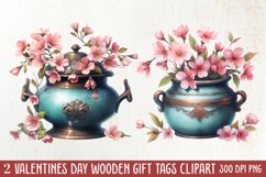 Retro Valentine Watercolor Clipart, Pink Valentine Product Image 1