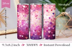 Love Hearts Tumbler Wrap, Glitter Tumbler Sublimation Design Product Image 1