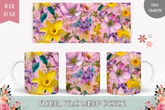 Pink Mug Template, Colorful Flowers Mug Sublimation Product Image 1