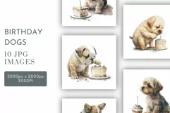 Dogs with Birthday Cake | Watercolour Clipart JPG Product Image 1