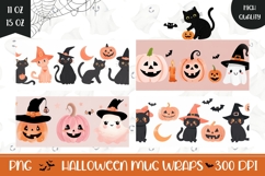 Cartoon Halloween Cats Mug Wrap, Funny Pumpkins Mug PNG Product Image 1