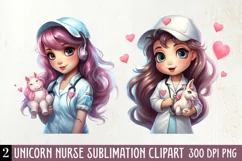 Unicorn Nurse Clipart, Unicorn Nurse Sublimation Product Image 1