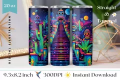 Mexican Tumbler Wrap Design, Cactus Tumbler Sublimation Product Image 1