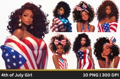 4th of July Black Girl Clipart 10 PNG Patriotic USA Woman Product Image 1