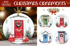 Christmas Wreath Ornaments, Watercolor Door Ornament PNG Product Image 1