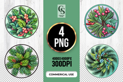 Green Pine Branch With Berries Clipart Sublimation PNG Product Image 1