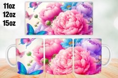 Flowers Butterfly Mug Wrap Sublimation 11oz, 12oz, 15oz Product Image 1