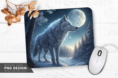 Frosted Wolf Under Moonlight Forest Mouse Pad PNG Design Product Image 1