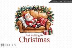 Santa Claus Sleeping On Sofa Christmas Illustration PNG Product Image 1