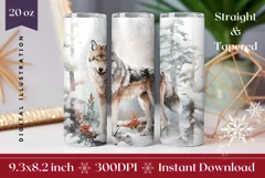 Christmas Tumbler Wrap, Watercolor Winter Wolf Tumbler Wrap Product Image 1