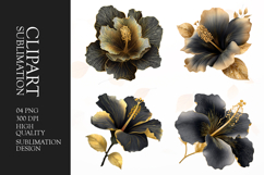 Black and golden flower clipart sublimation png Product Image 1