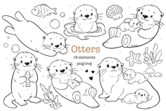 Sea Otter Outline Clipart PNG SVG Product Image 1