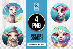 Cute Goat Portrait Clipart Sublimation PNG Product Image 1