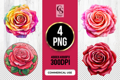Colorful Rose Flower Clipart Sublimation PNG Product Image 1