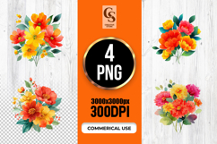 Bright Orange &amp; Yellow Watercolor Flower Bouquets PNG Product Image 1